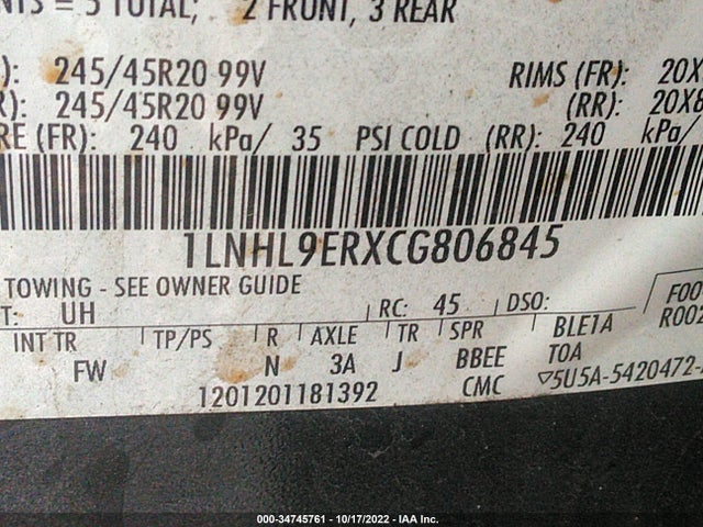 Lincoln MKS 2012 1LNHL9ERXCG806845 Image 9