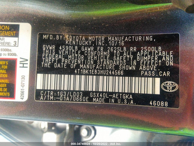2017 Toyota Avalon, VIN: 4T1BK1EB3HU244566