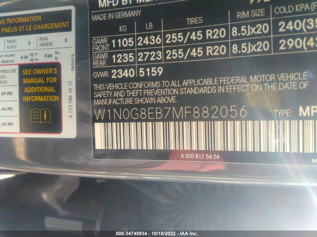2021 Mercedes-Benz GLC-Class, VIN: W1N0G8EB7MF882056