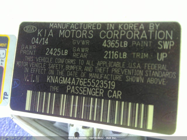 KIA Optima Lx 2014 KNAGM4A76E5523519 Image 11