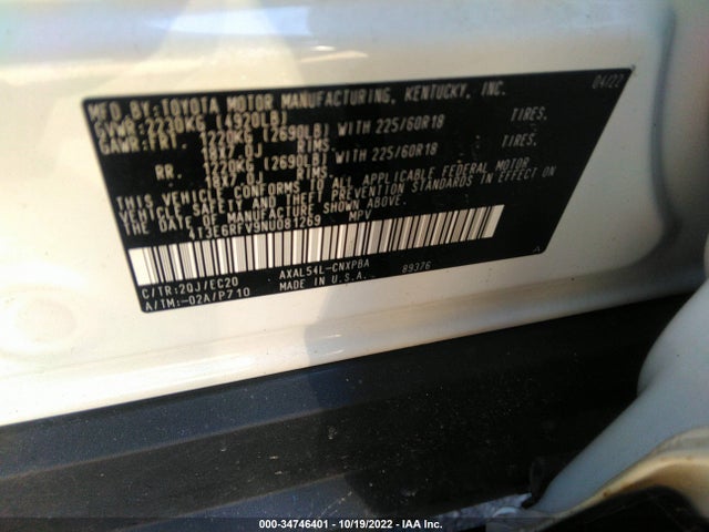 2022 Toyota RAV4, VIN: 4T3E6RFV9NU081269