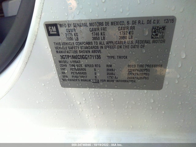2016 GMC Sierra 1500, VIN: 3GTP1MEC6GG171136