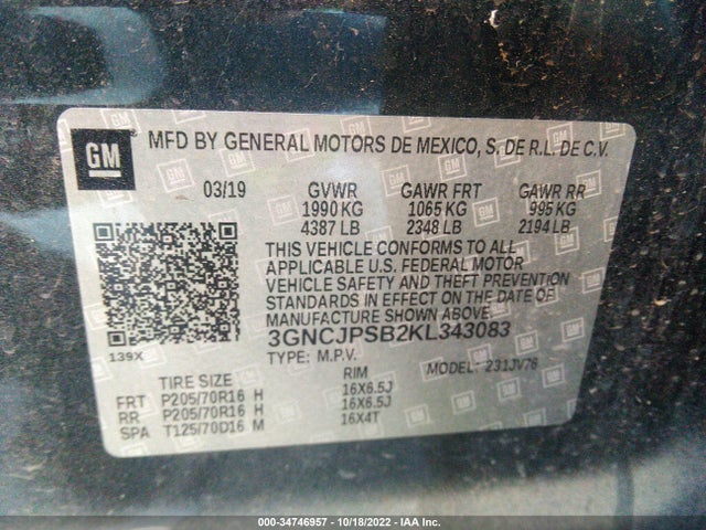Chevrolet Trax Lt 2019 3GNCJPSB2KL343083 Image 10