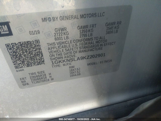 GMC ACADIA SLE 2019 1GKKNSLA9KZ202901 Image 9