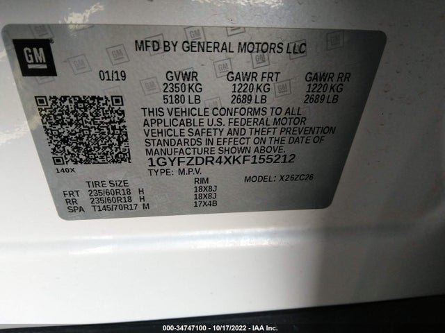 1GYFZDR4XKF155212 Cadillac XT4