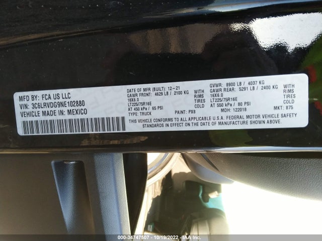 3C6LRVDG9NE102880 RAM Promaster Cargo Van
