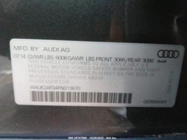 2015 Audi S8, VIN: WAUK2AFD4FN013670