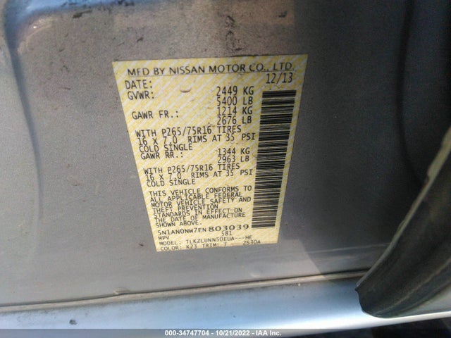 2014 Nissan Xterra, VIN: 5N1AN0NW7EN803039