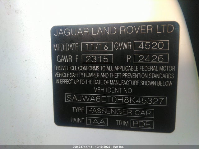 2017 Jaguar F-TYPE, VIN: SAJWA6ET0H8K45327
