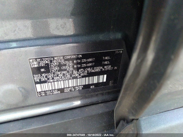 2019 TOYOTA RAV4 XLE VIN: JTMW1RFV4KD005373