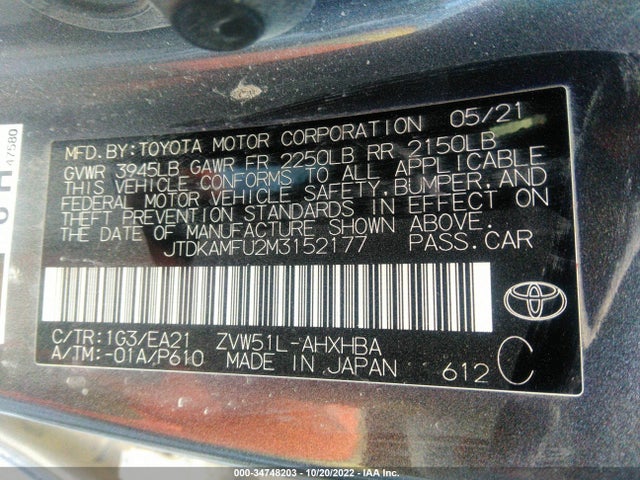 2021 Toyota Prius, VIN: JTDKAMFU2M3152177
