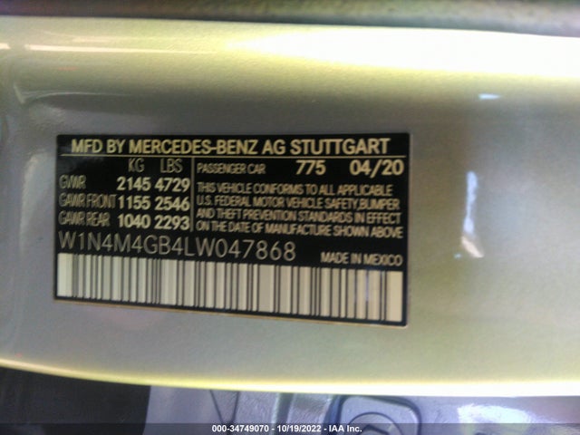 2020 Mercedes-Benz GLB-Class, VIN: W1N4M4GB4LW047868