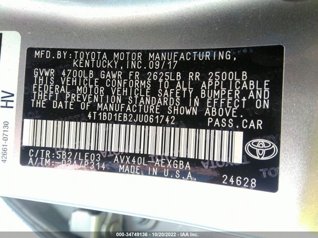 2018 Toyota Avalon, VIN: 4T1BD1EB2JU061742