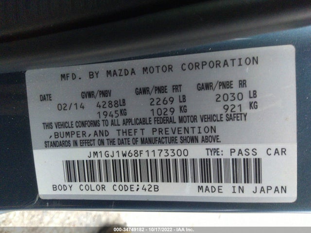 2015 MAZDA MAZDA6 I GRAND TOURING VIN: JM1GJ1W68F1173300