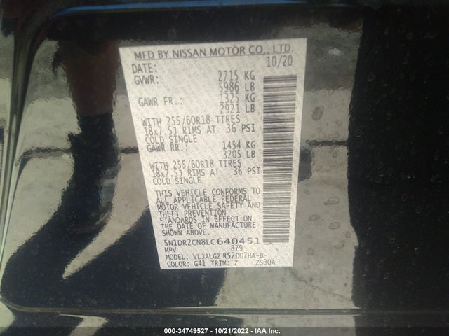2020 NISSAN PATHFINDER SL VIN: 5N1DR2CN8LC640451