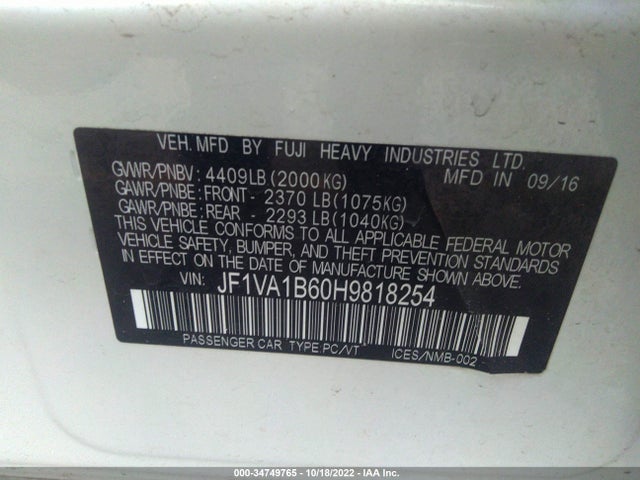 Subaru WRX 2017 JF1VA1B60H9818254 Image 10
