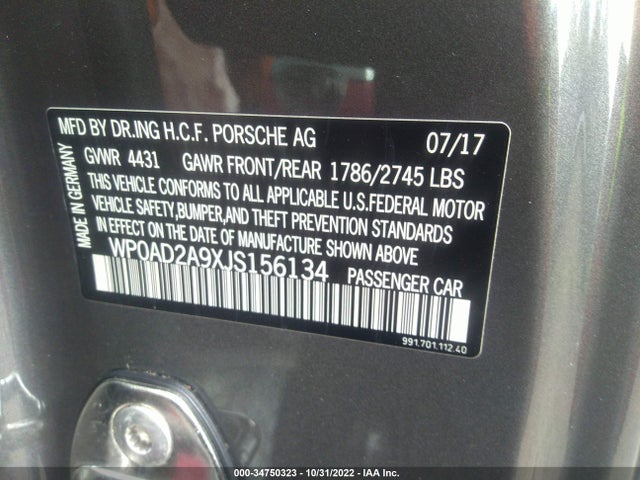 2018 Porsche 911, VIN: WP0AD2A9XJS156134