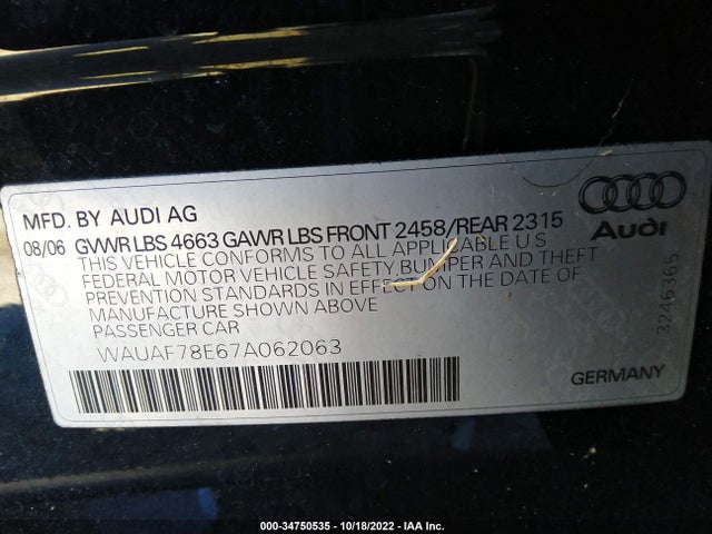 WAUAF78E67A062063 Audi A4 2.0T