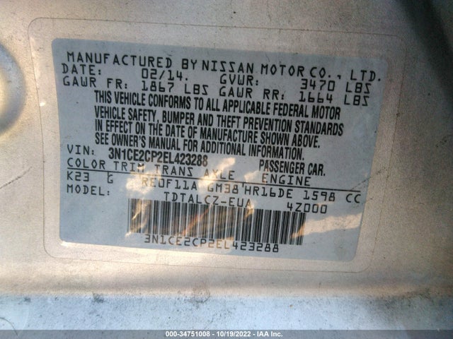 Nissan Versa Note S Plus 2014 3N1CE2CP2EL423288 Image 10