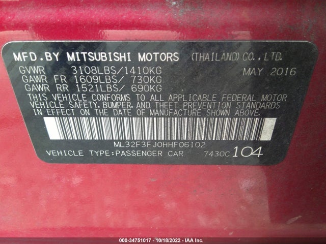 Mitsubishi MIRAGE G4 2017 ML32F3FJ0HHF06102 Image 9