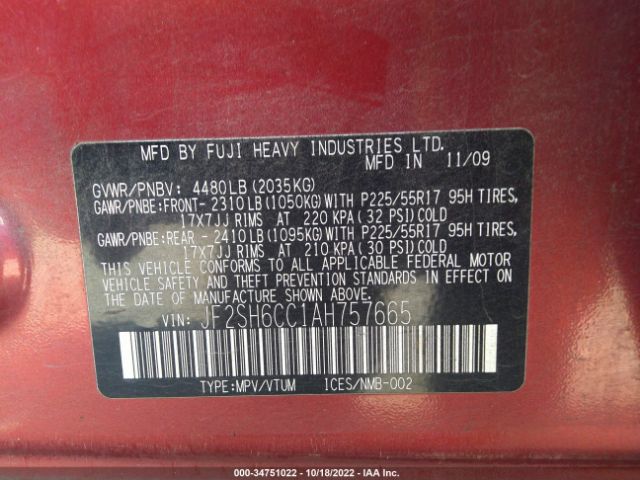 JF2SH6CC1AH757665 Subaru Forester 2.5x Premium