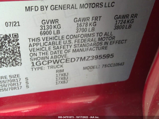 2021 Chevrolet Silverado 1500, VIN: 1GCPWCED7MZ395595