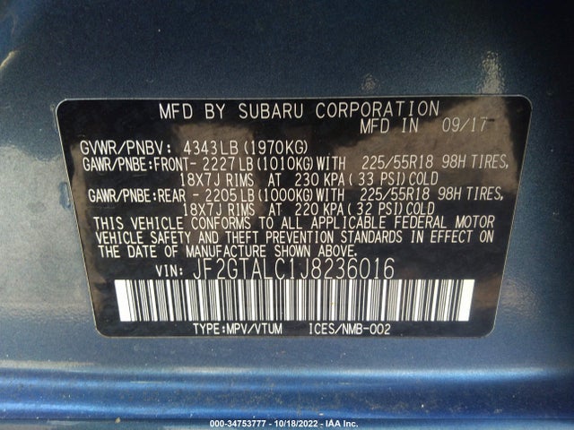 2018 Subaru Crosstrek, VIN: JF2GTALC1J8236016