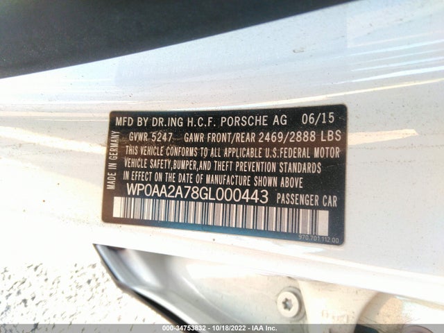 2016 Porsche Panamera, VIN: WP0AA2A78GL000443