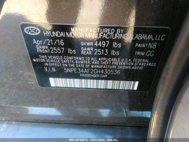 2016 Hyundai Sonata, VIN: 5NPE34AF2GH430536