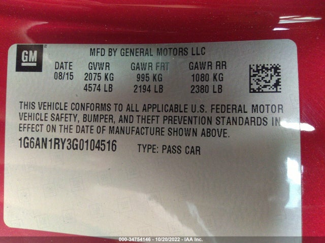2016 Cadillac ATS, VIN: 1G6AN1RY3G0104516