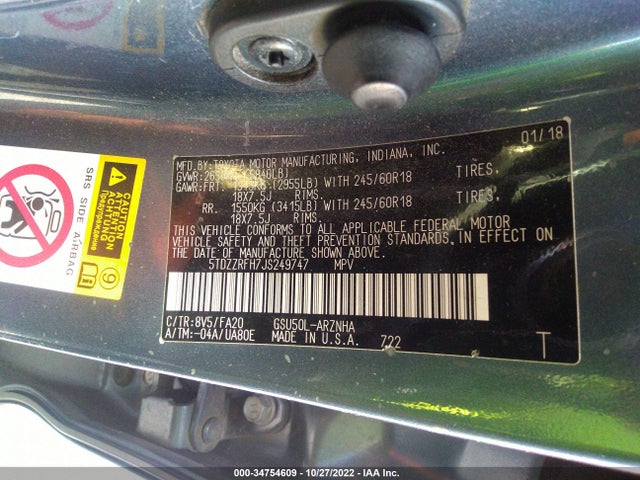2018 Toyota Highlander, VIN: 5TDZZRFH7JS249747