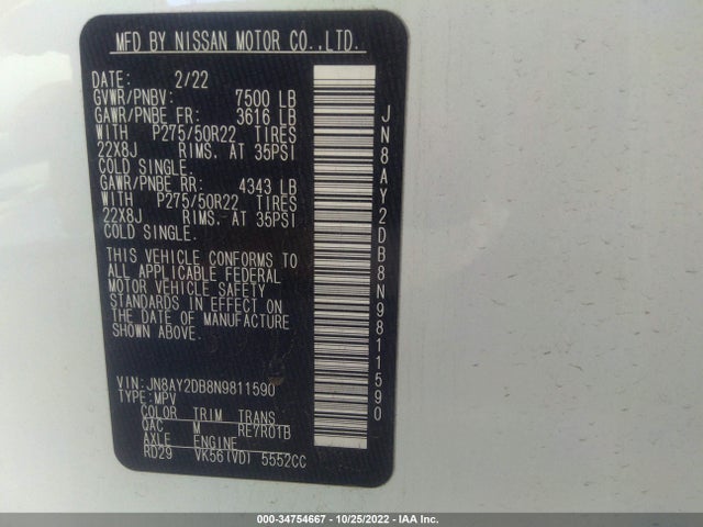 2022 Nissan Armada, VIN: JN8AY2DB8N9811590
