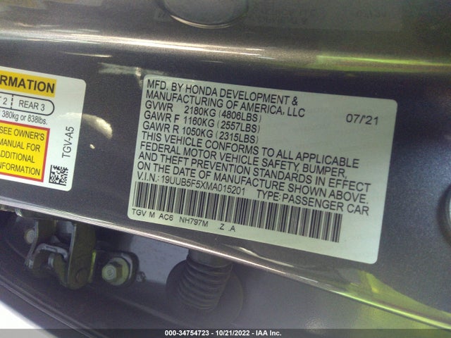 2021 Acura TLX, VIN: 19UUB5F5XMA015201
