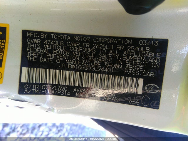 Lexus ES 2013 JTHBW1GG3D2024401 Image 10