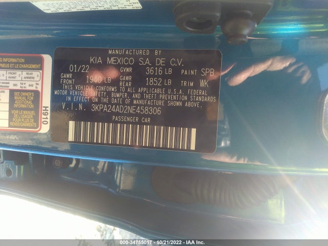 2022 Kia Rio, VIN: 3KPA24AD2NE458306