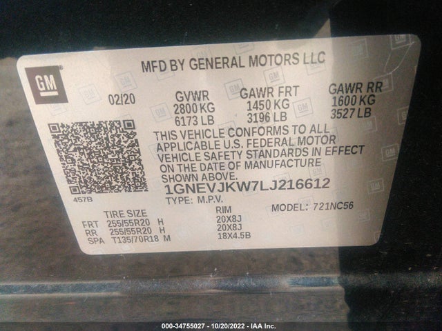 Chevrolet Traverse 2020 1GNEVJKW7LJ216612 Image 22