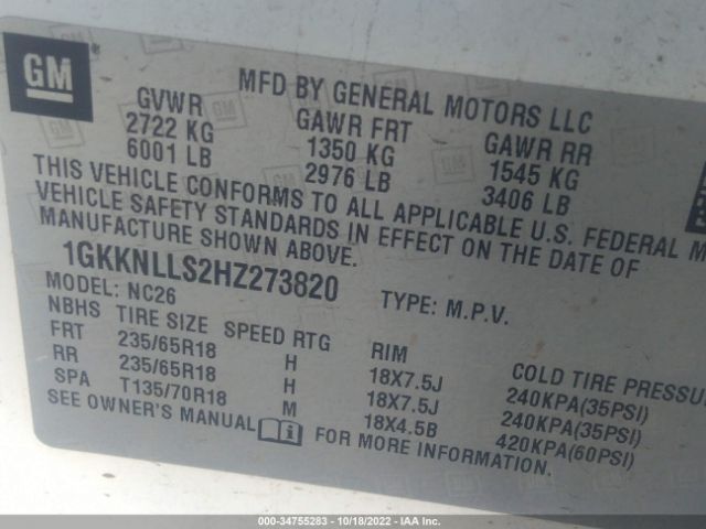 1GKKNLLS2HZ273820 GMC Acadia Sle-2