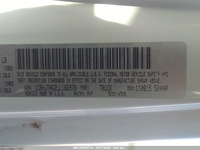 2020 Jeep Gladiator, VIN: 1C6HJTAG2LL166978