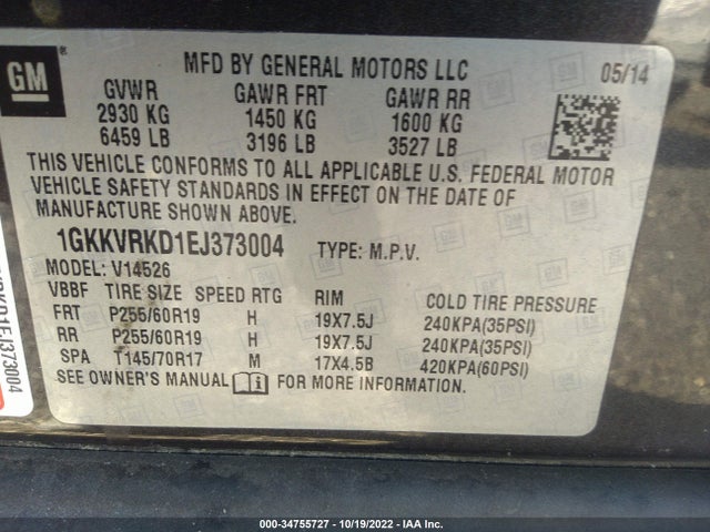 GMC ACADIA SLT 2014 1GKKVRKD1EJ373004 Image 9