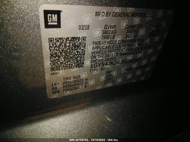 1GYS4JKJ8JR290343 Cadillac Escalade Esv Premium Luxury