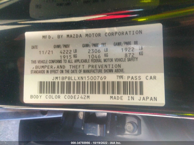 2022 Mazda 3, VIN: JM1BPBLLXN1500769