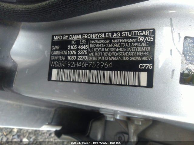 2006 MERCEDES-BENZ C-CLASS LUXURY VIN: WDBRF92H46F752964