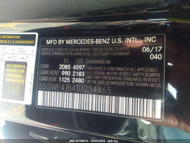 2018 Mercedes-Benz C-Class, VIN: 55SWF4JB4JU234465