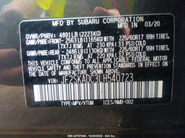 2020 Subaru Forester, VIN: JF2SKADC3LH540723