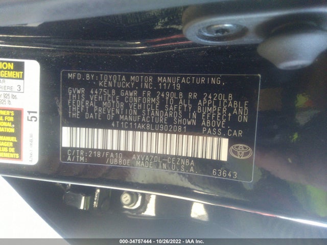2020 Toyota Camry, VIN: 4T1C11AK8LU902081