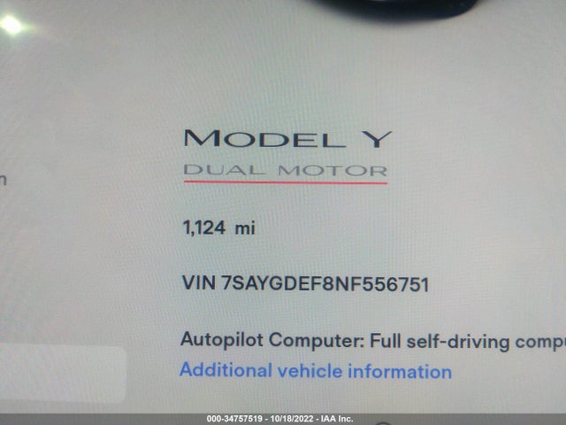Tesla Model Y Performance 2022 7SAYGDEF8NF556751 Image 7