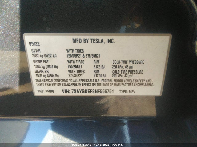 Tesla Model Y Performance 2022 7SAYGDEF8NF556751 Image 9