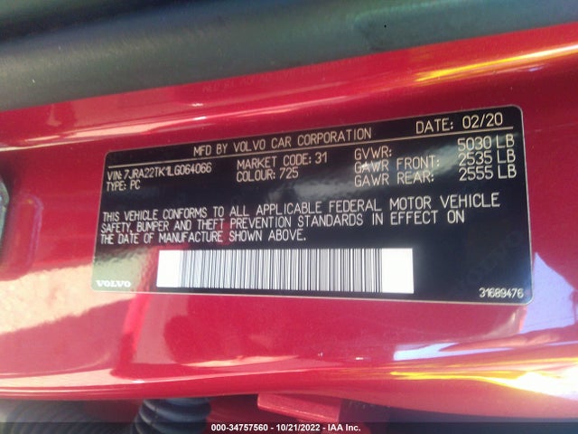 2020 Volvo S60, VIN: 7JRA22TK1LG064066