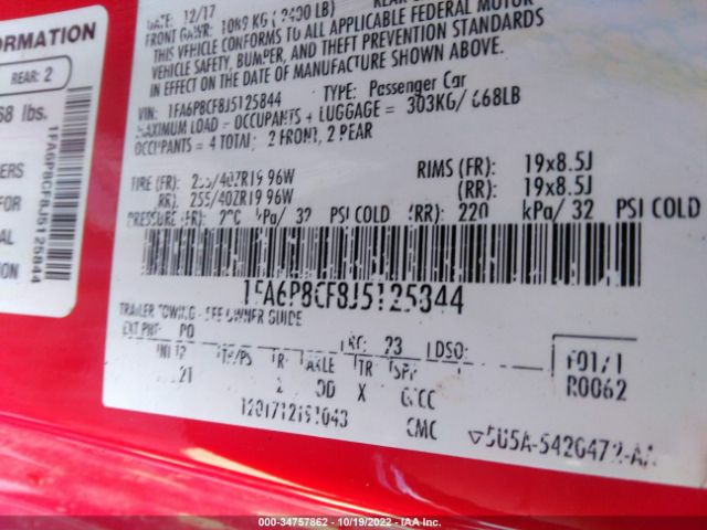 1FA6P8CF8J5125844 Ford MUSTANG GT