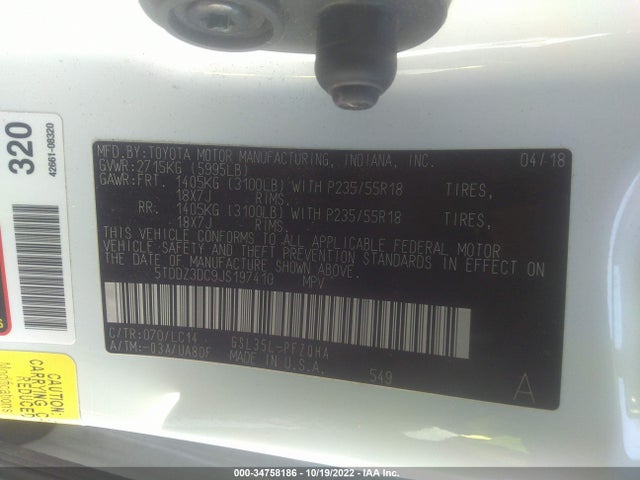 2018 Toyota Sienna, VIN: 5TDDZ3DC9JS197410